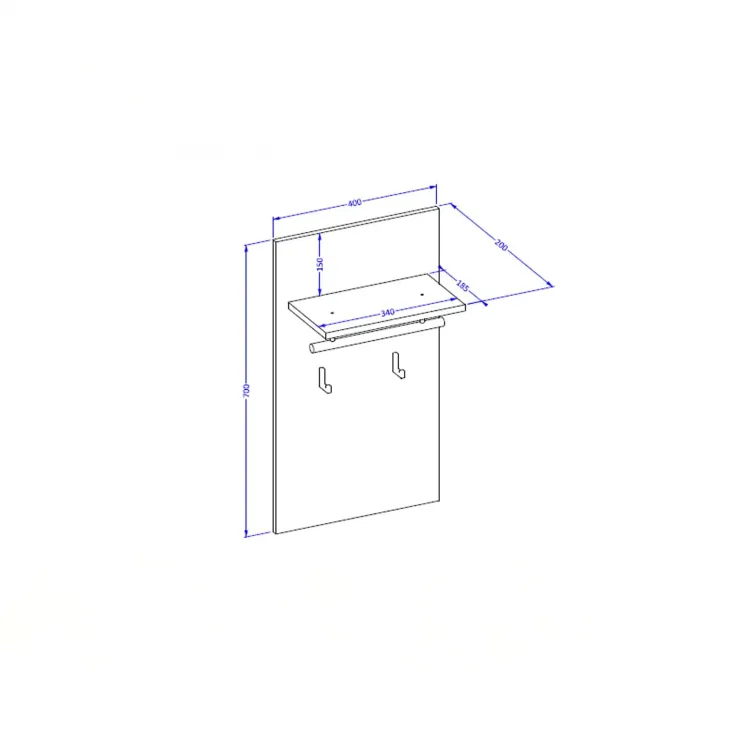 Appendiabiti a parete 40x70h cm con mensola rovere Lolla