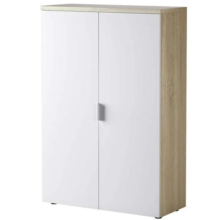 Armadietto ufficio 80x119h cm 2 ante rovere bianco opaco Work
