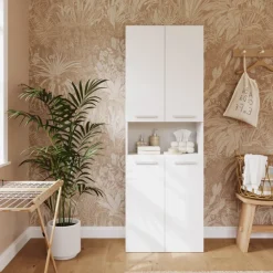 Armadio lavanderia 60x174h cm con 2 cesti porta biancheria e 2 ante bianco Grangy