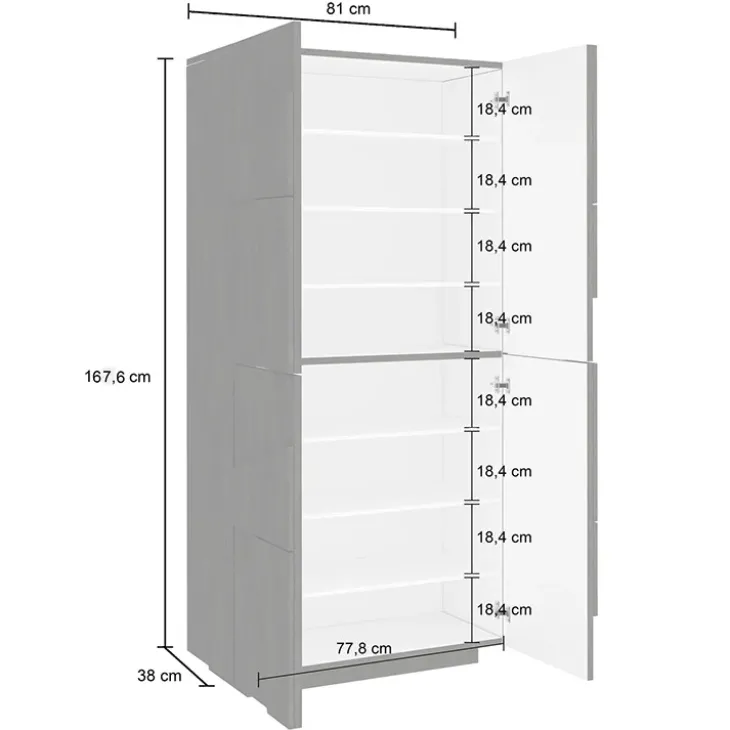 Armadio scarpiera 80x168h cm 4 ante grigio cemento Zenzero