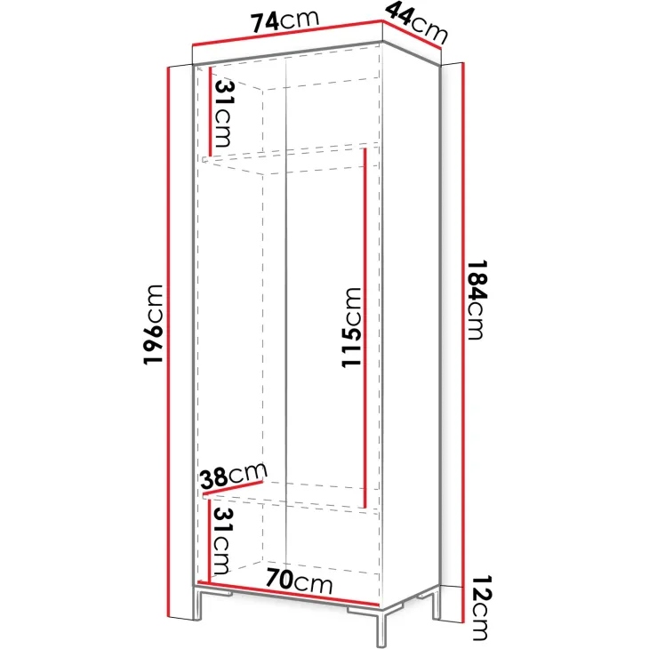 Armadio soggiorno 74x196h cm 2 ante con specchio bianco Nuvia