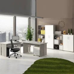 Armadio ufficio 79x188h cm 2 ante con serratura bianco frassinato cemento Woody