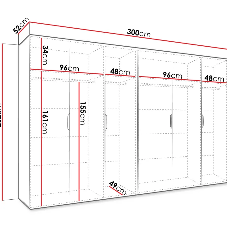 Armadio 300x202 cm 6 ante bianco opaco Valencia