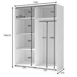Armadio 150x198h 2 ante scorrevoli cannettato con specchio bianco rovere Ophelia