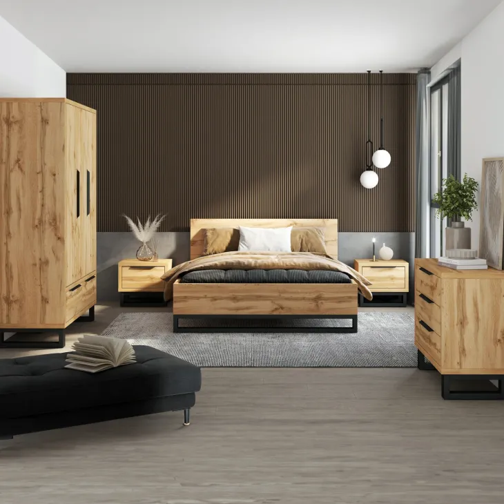 Armadio 190x210h cm 4 ante battenti 2 cassetti rovere Petra
