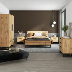 Armadio 145x210h cm 3 ante battenti 2 cassetti rovere Petra