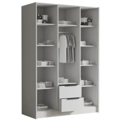 Armadio 150x216h cm 3 ante battenti 2 cassetti bianco opaco Ampy