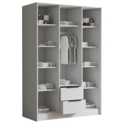 Armadio 150x216h cm 3 ante battenti con specchio 2 cassetti bianco opaco Ampy