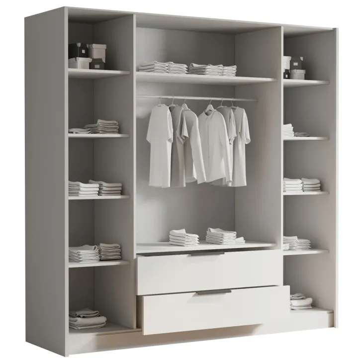 Armadio 200x216h cm 4 ante battenti con specchio 2 cassetti rovere Ampy
