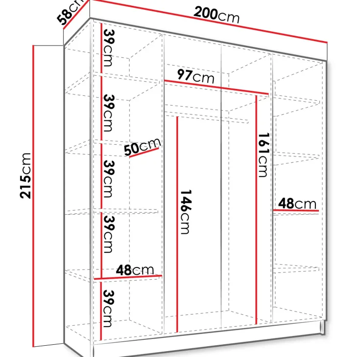 Armadio 200x215h cm 4 ante bianco lucido oro Glammy 4