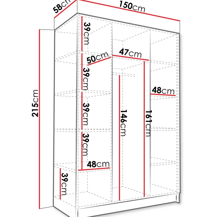 Armadio 150x215h cm 3 ante bianco lucido oro Glammy 3