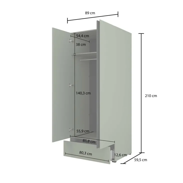 Armadio 89x210h cm 2 ante con cassetto totora Lolla