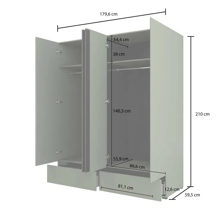 Armadio 180x210h cm 4 ante con 2 cassetti bianco opaco Lolla