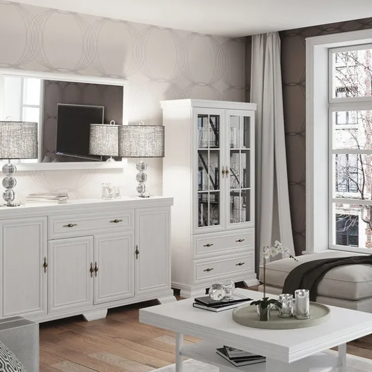Armadio 158x193h cm 3 ante con specchio 2 cassetti shabby bianco frassinato Kelly