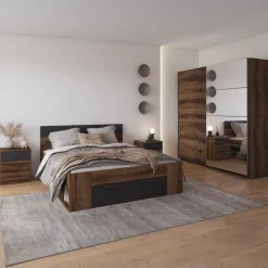 Armadio 200x210h cm 2 ante con specchio rovere scuro Lisbona Gihome®