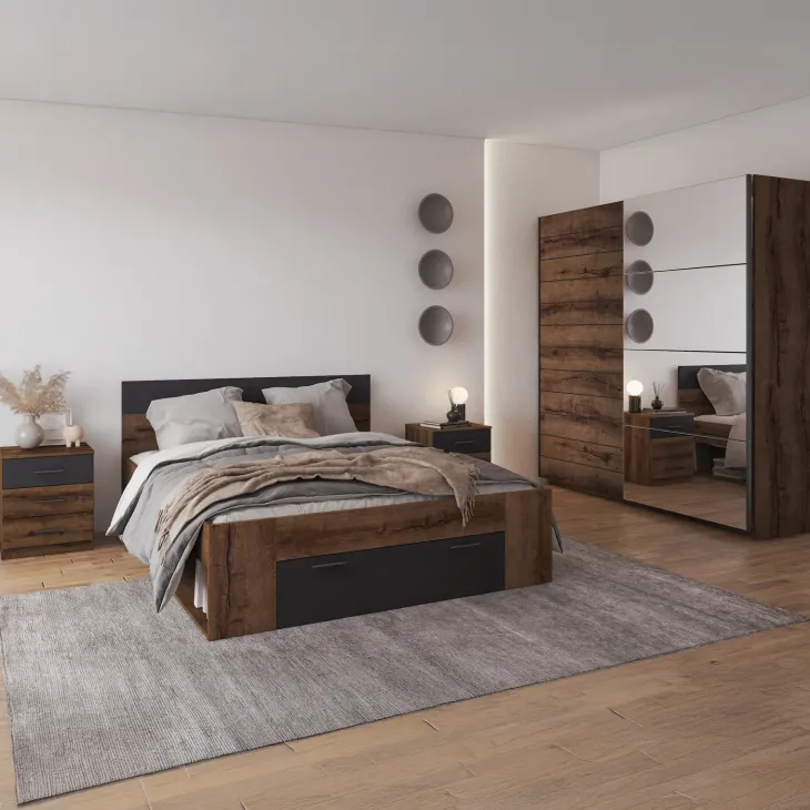 Armadio 200x210h cm 2 ante con specchio rovere scuro Lisbona Gihome®