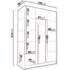 Armadio 150x215h cm 3 ante moderno bianco nero Glammy 3