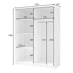 Armadio 150x198h cm 2 ante scorrevoli cannettato con specchio bianco rovere Cannes