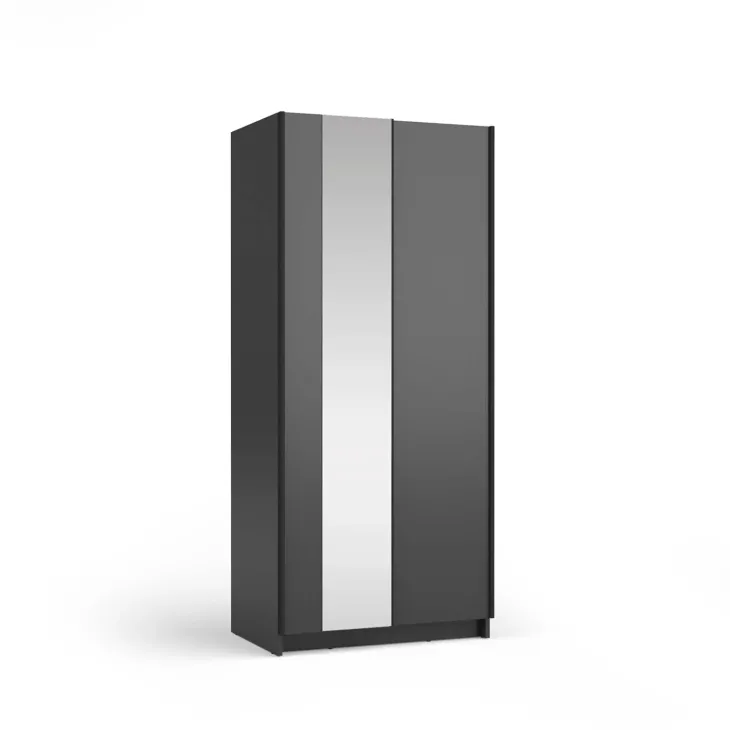 Armadio 80x182h cm 2 ante scorrevoli con specchio nero Medora
