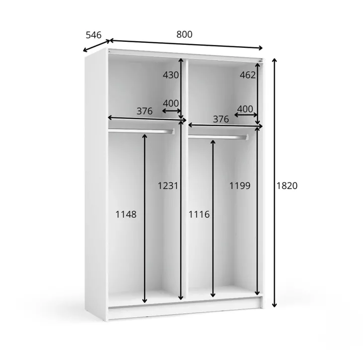Armadio 80x182h cm 2 ante scorrevoli con specchio nero Medora