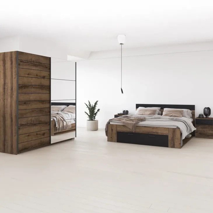 Armadio 180x210h cm 2 ante scorrevoli con specchio moderno rovere scuro Lisbona Gihome®