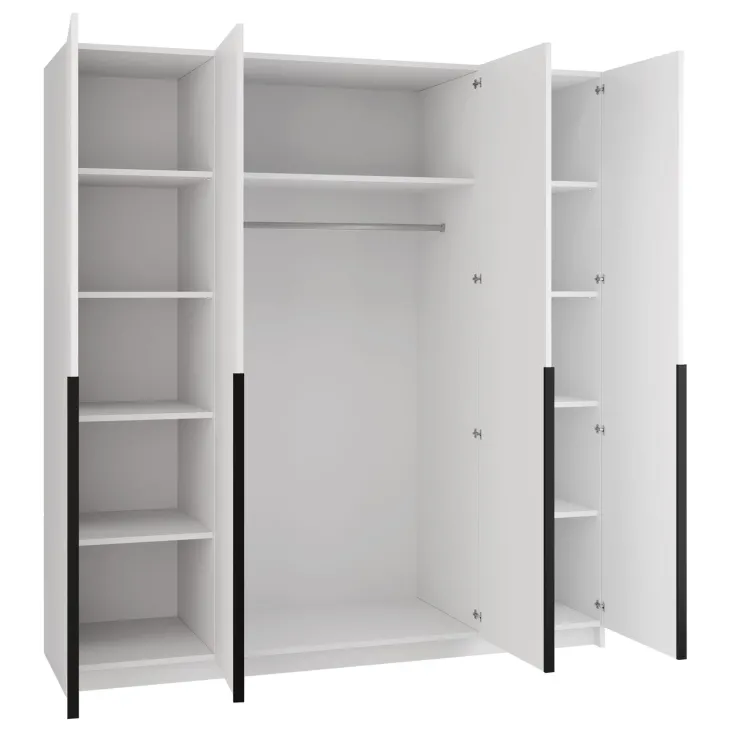 Armadio 200x215h cm 4 ante 2 specchi moderno bianco nero Glammy 4