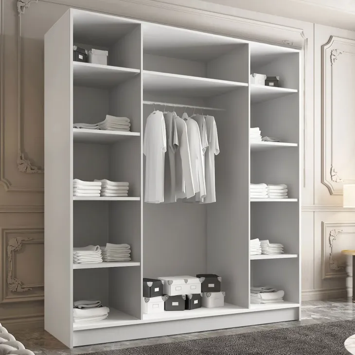 Armadio 200x215h cm 4 ante 2 specchi moderno bianco nero Glammy 4