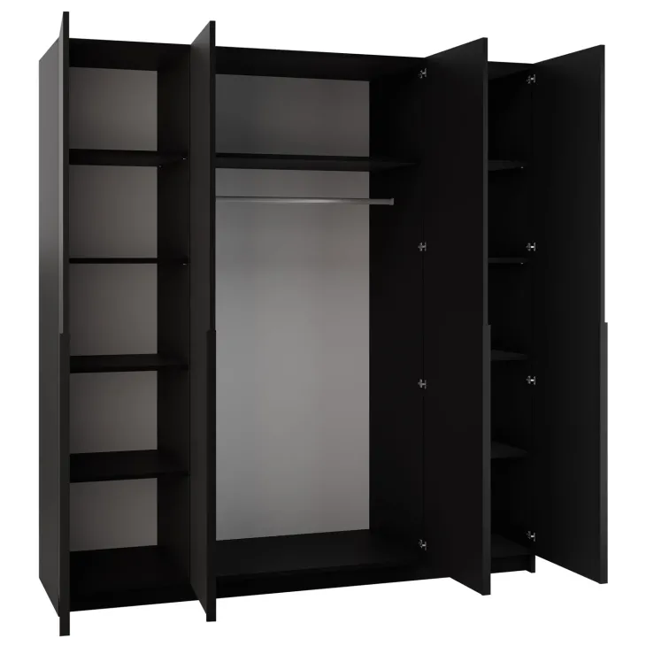 Armadio 200x215h cm 4 ante 4 specchi moderno nero Glammy 4