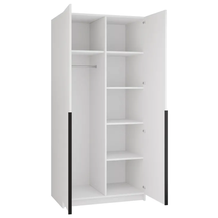 Armadio 100x215h cm 2 ante 1 specchio moderno bianco nero Glammy 2