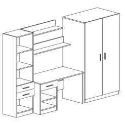 Armadio 220x180h cm cameretta con scrivania e libreria rovere grigio antracite Alex Gihome®