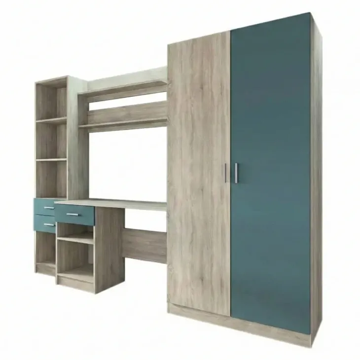 Armadio 220x180h cm cameretta con scrivania e libreria rovere blu petrolio Alex Gihome®