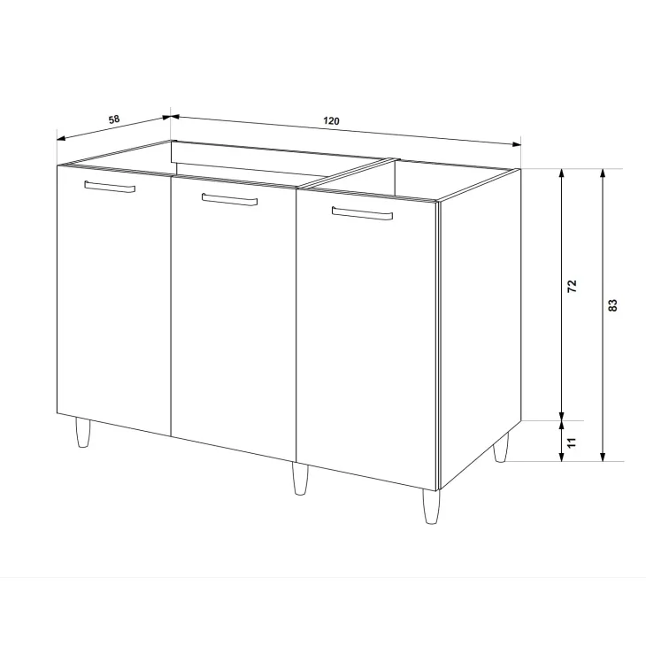 Base sottolavello 120x83h cm con doppio lavello e gocciolatoio a sinistra 3 ante bianco rovere olmo Talise