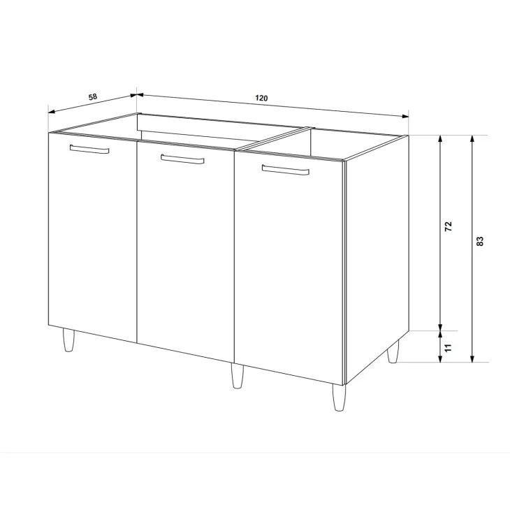 Base sottolavello 120x83h cm con doppio lavello e gocciolatoio a destra 3 ante bianco rovere olmo Talise