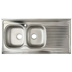 Base sottolavello 120x83h cm con doppio lavello e gocciolatoio a destra 2 ante 3 cassetti bianco frassinato Talise