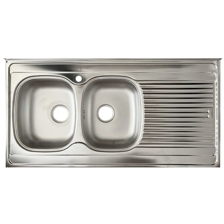 Base sottolavello 120x83h cm con doppio lavello e gocciolatoio a destra 2 ante 3 cassetti bianco frassinato Talise