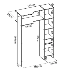 Cabina armadio angolare allungabile 164/214x205h cm con tenda bianco Rivo