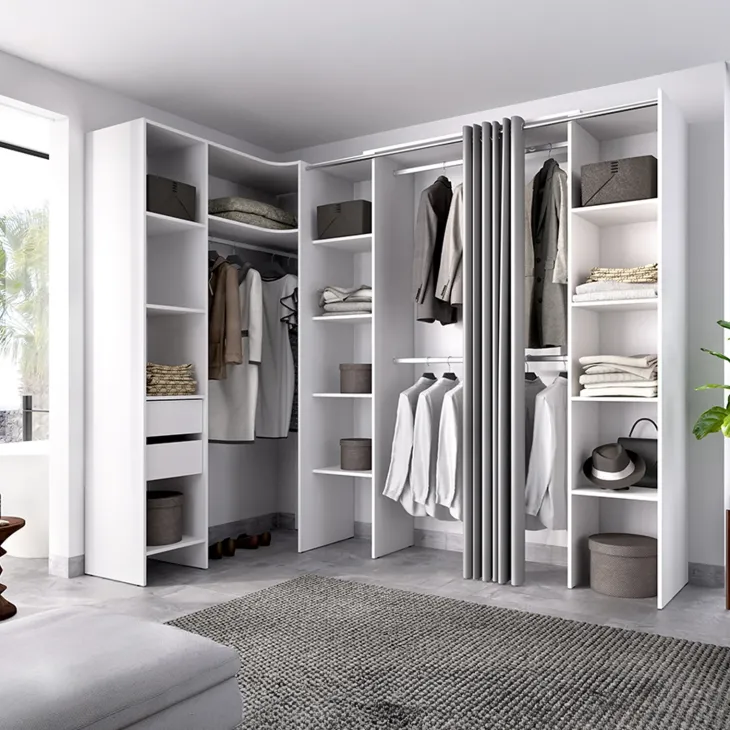 Cabina armadio angolare allungabile 164/232x205h cm con tenda bianco Rivo