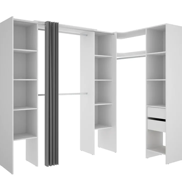 Cabina armadio angolare allungabile 164/232x205h cm con tenda bianco Rivo