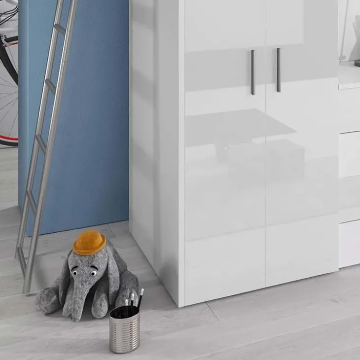 Cameretta a soppalco 204x86cm con armadio e scrivania bianco Luca
