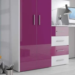 Cameretta a soppalco 204x86cm con armadio e scrivania viola e bianco Luca
