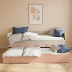 Cameretta completa letto singolo con letto estraibile e cassetti bianco frassinato rosa Bra