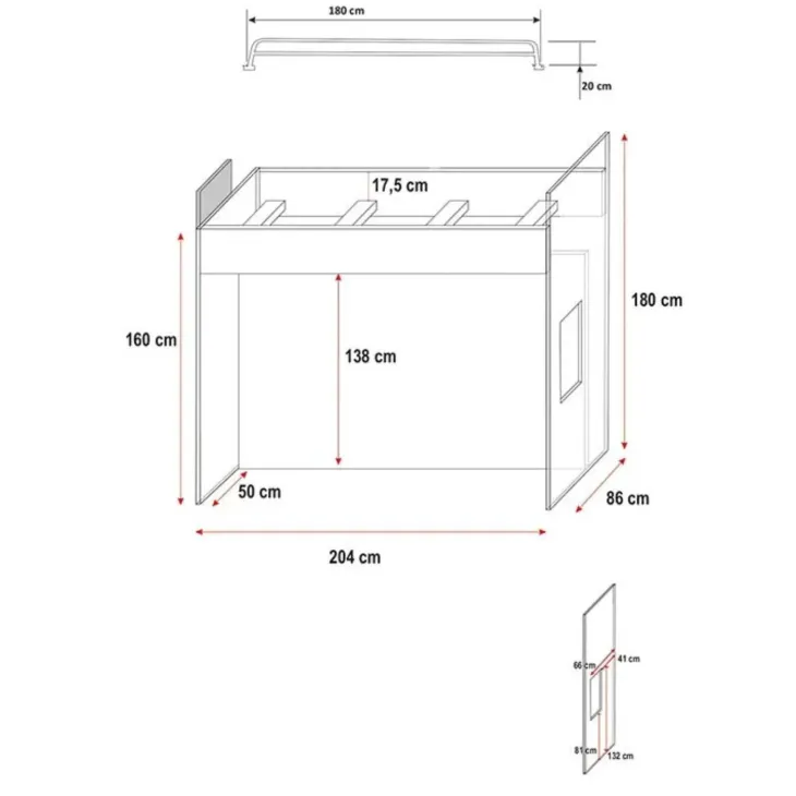 Cameretta 254x120cm 1 letto soppalco cashmere bianco lucido Simone