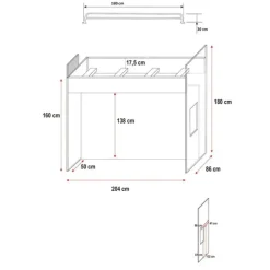 Cameretta 254x120cm 1 letto soppalco bambini bianco fucsia lucido Simone Gihome®