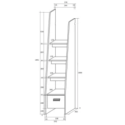 Cameretta 204x120cm sinistra bambini completa 1 letto singolo bianco pino grafite Dollie Gihome®