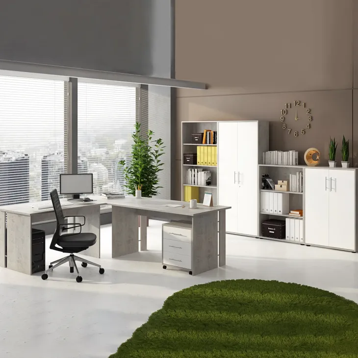 Cassettiera ufficio 43x57h cm 3 cassetti bianco frassinato cemento Woody