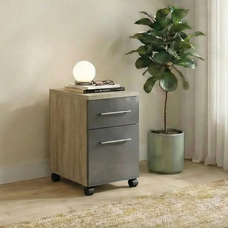 Cassettiera ufficio 35x59h cm reversibile rovere antracite lucido Time O