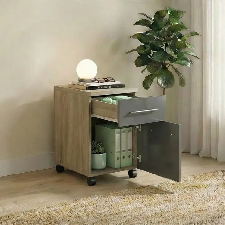 Cassettiera ufficio 35x59h cm reversibile rovere antracite lucido Time O