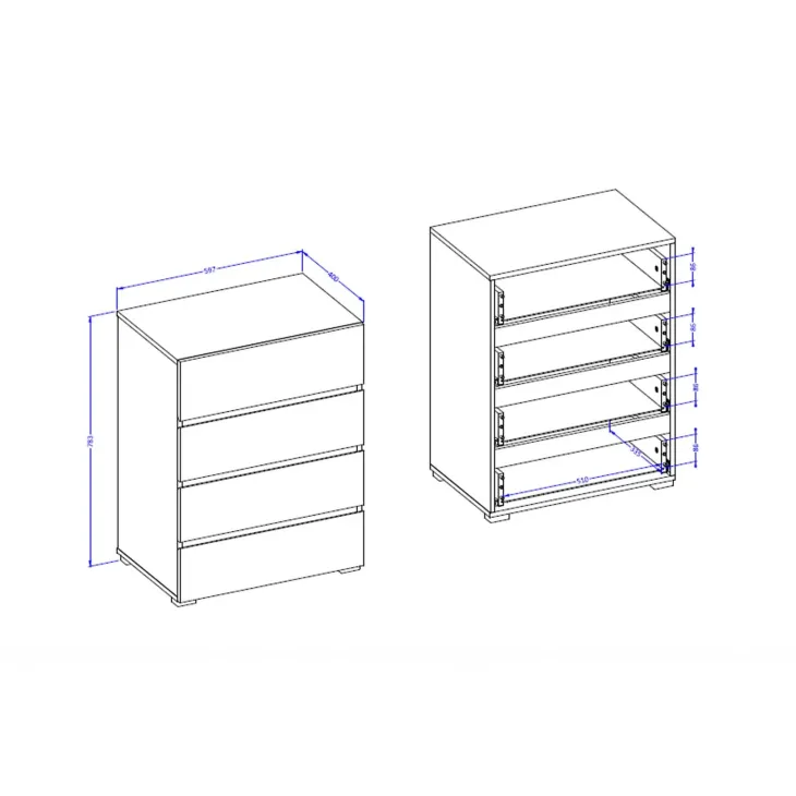 Cassettiera 60x79h cm 4 cassetti bianco Lolla