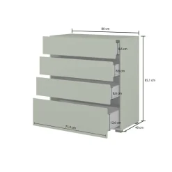 Cassettiera 80x85h cm 4 cassetti bianco opaco Lolla