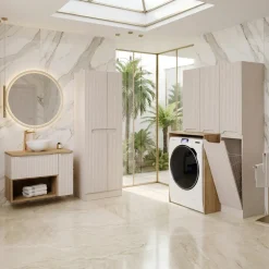 Colonna bagno lavanderia 60x180h cm multiuso cannettato beige Cleany